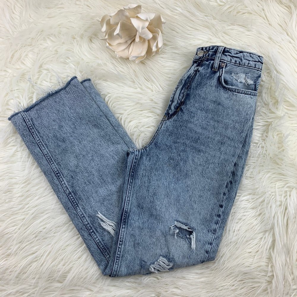 We The Free Free People Acid Wash Distressed Straight Leg Jeans Women's Size 28
